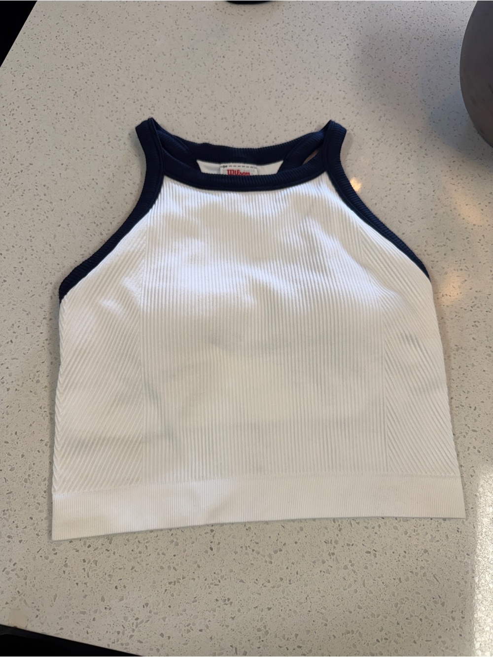 Wilson White Crop Tank with Navy Trim - Picture 5 of 6